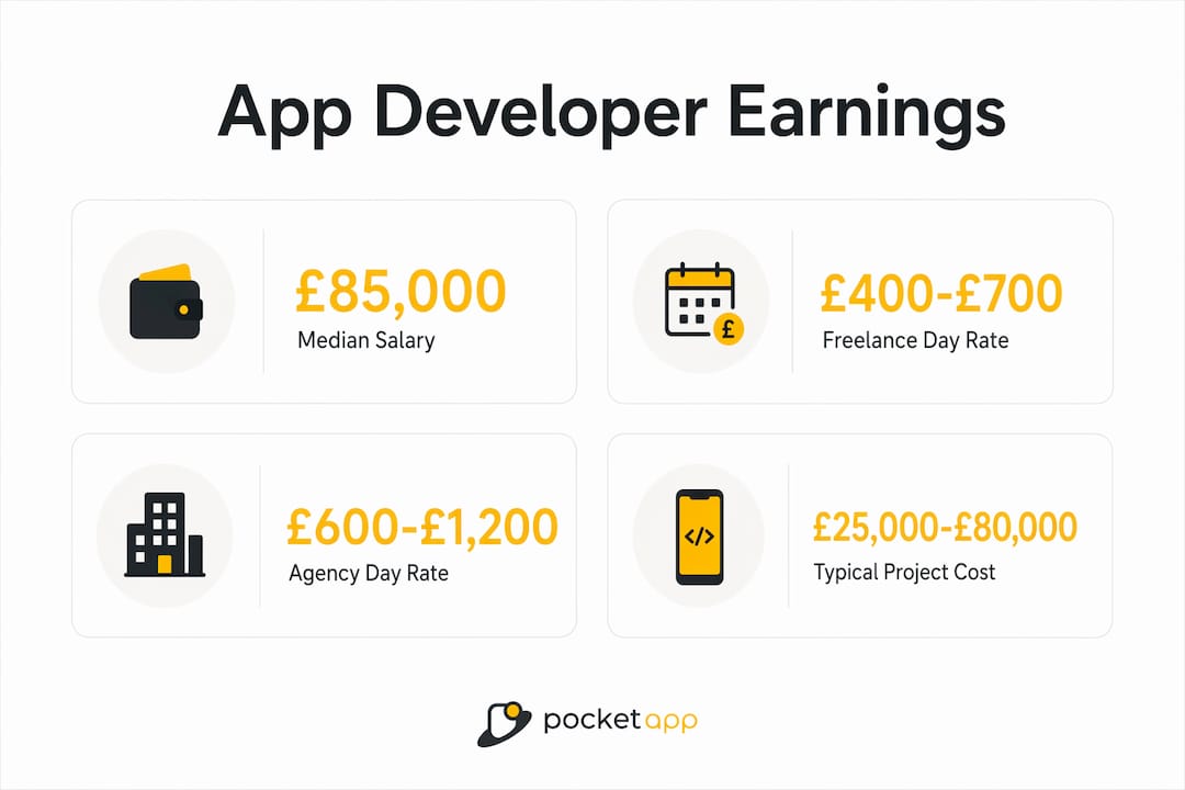 Infographic showing UK app developer earnings and rates
