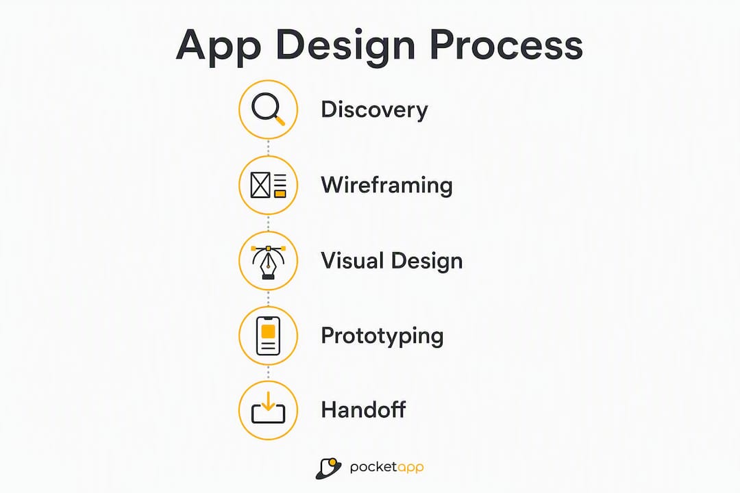Infographic illustrating app design process stages