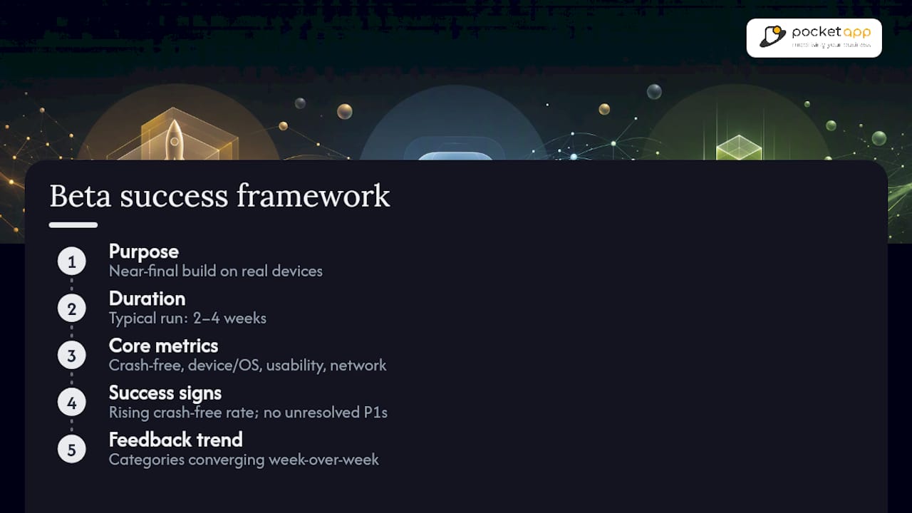 App beta testing success metrics and timeline