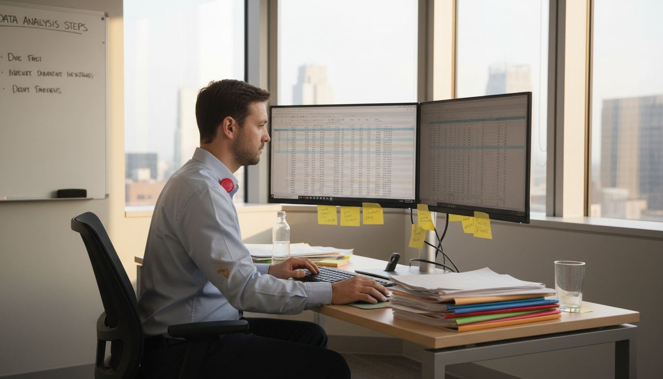 Researcher reviewing spreadsheet in office