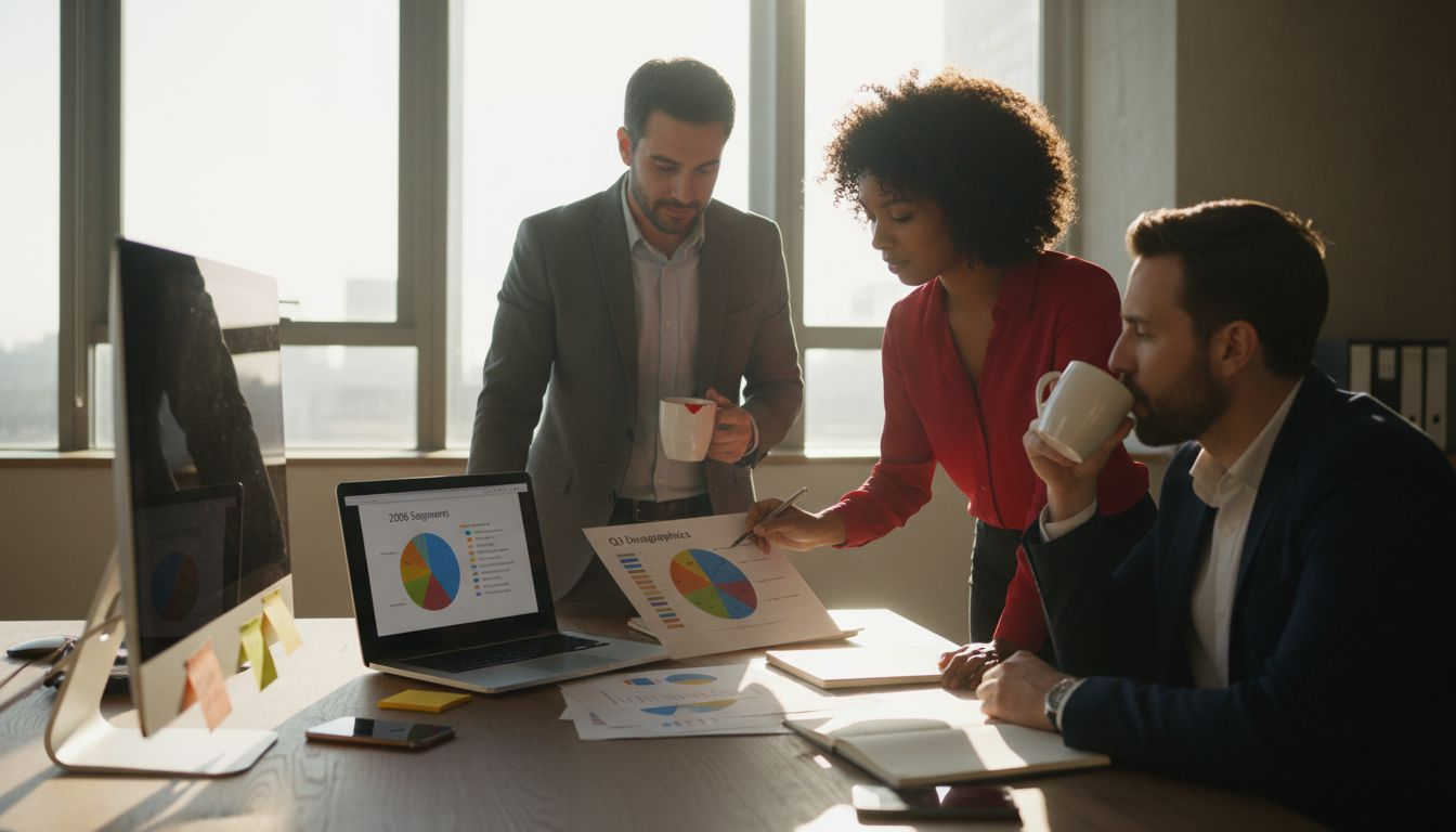 Marketers discussing audience segmentation at desk