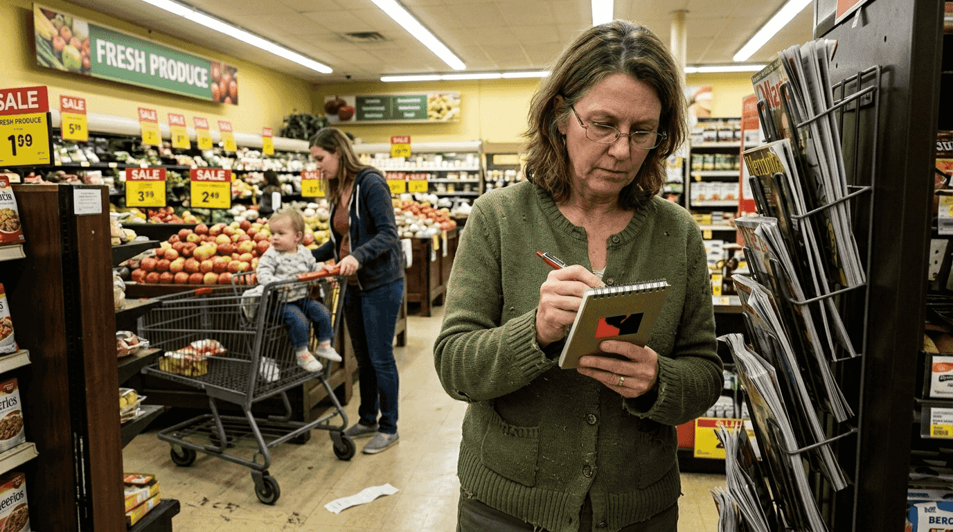 Researcher observing customers in grocery store