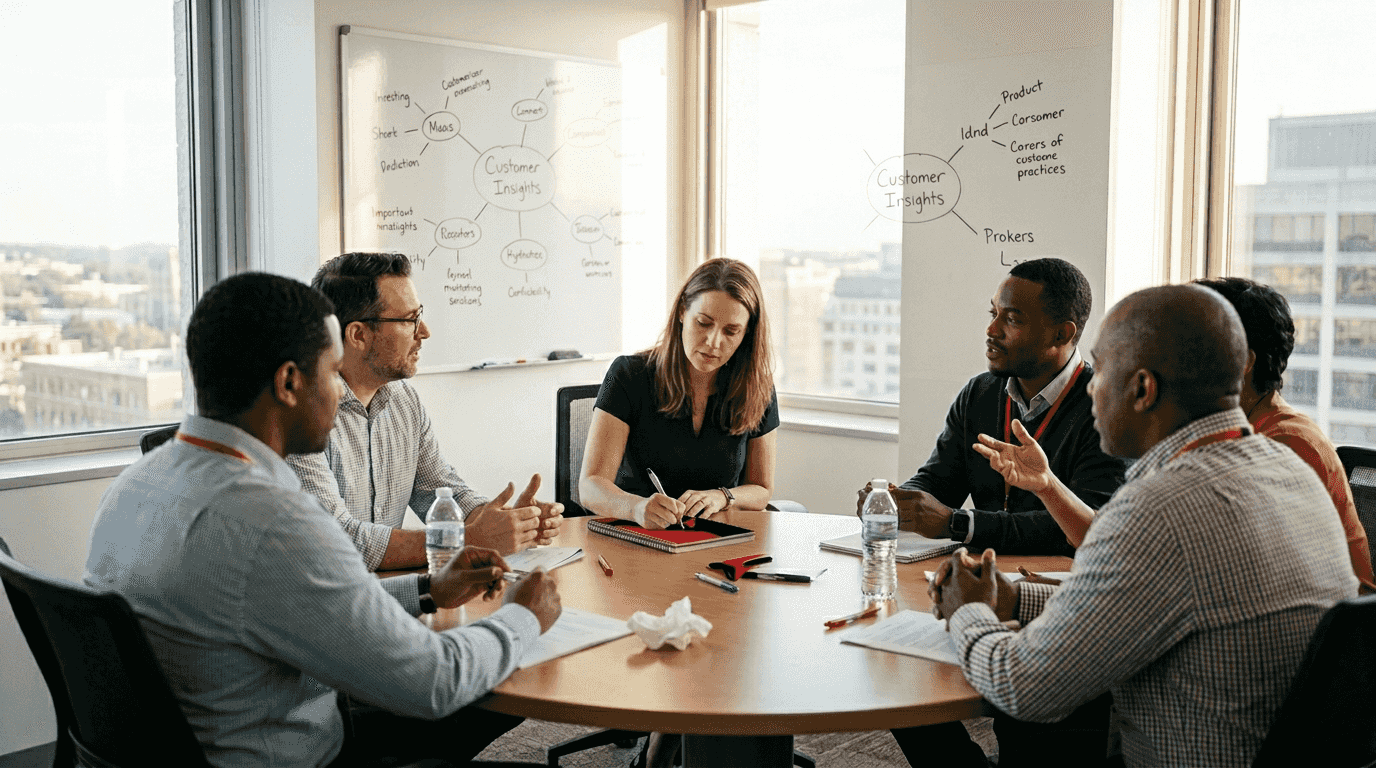 Market analyst leading focus group discussion