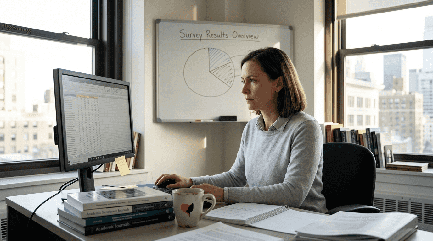 Researcher working with visualized data in office