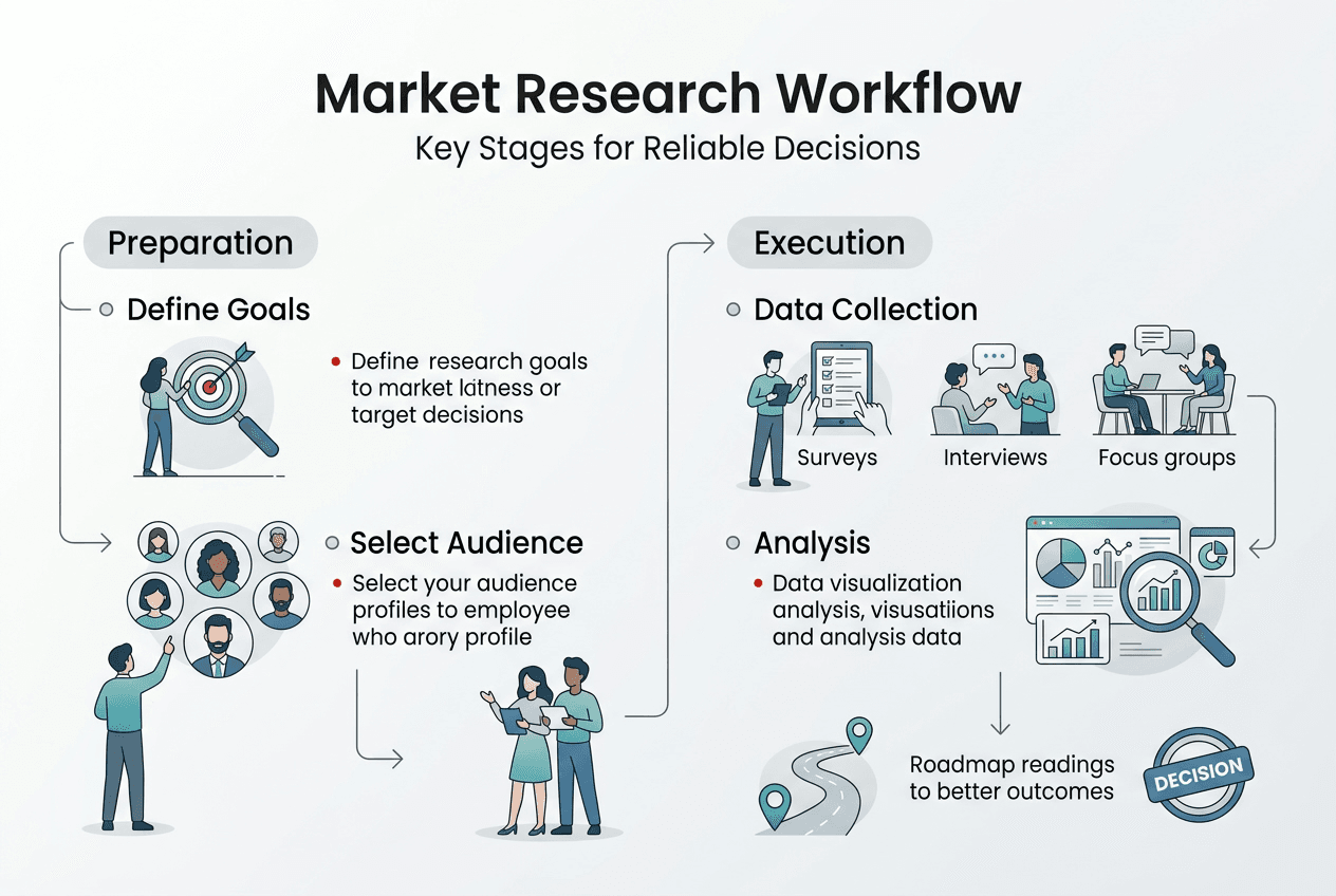 Infographic with workflow stages and key points