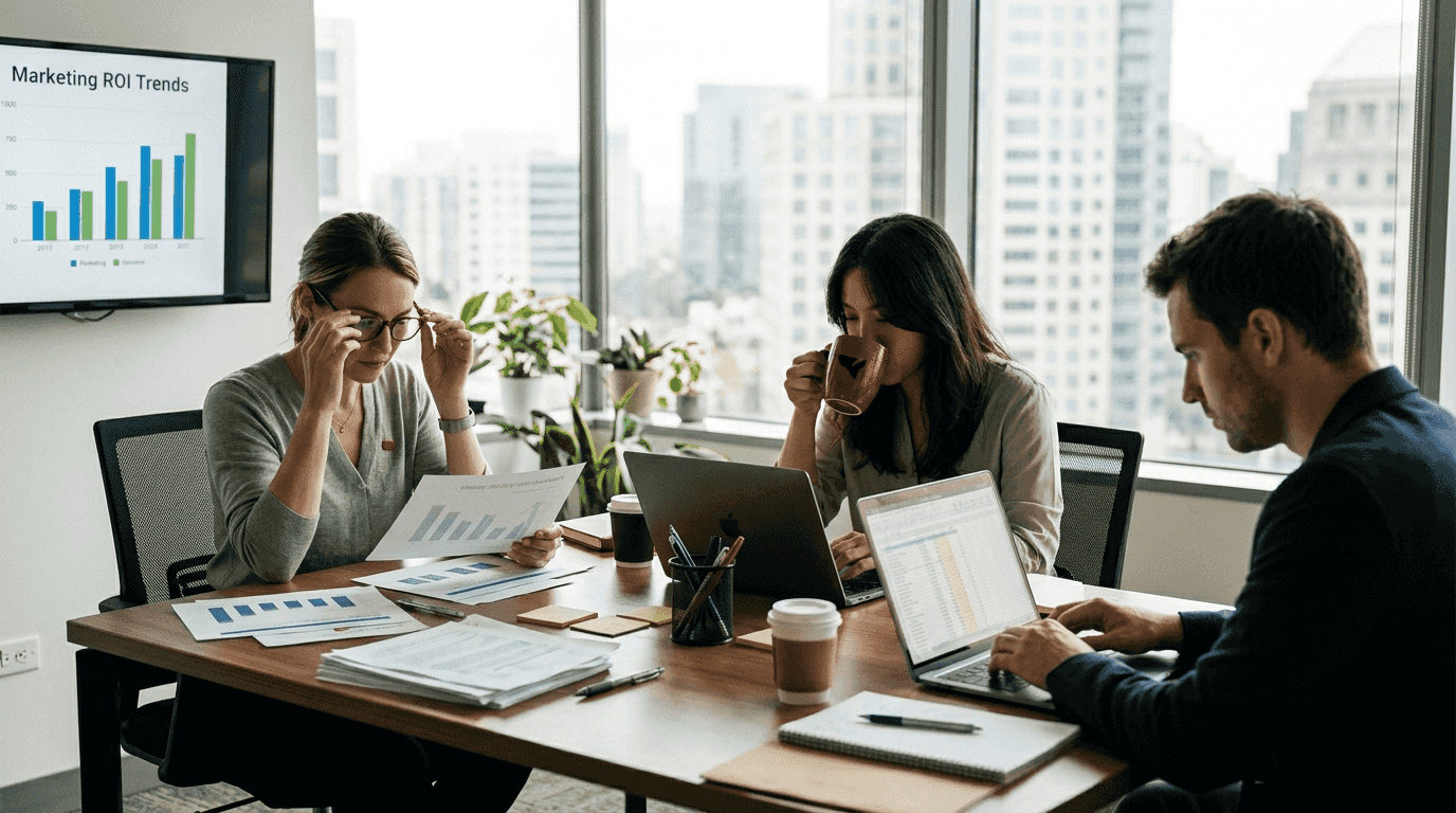Marketers reviewing analytics in conference room