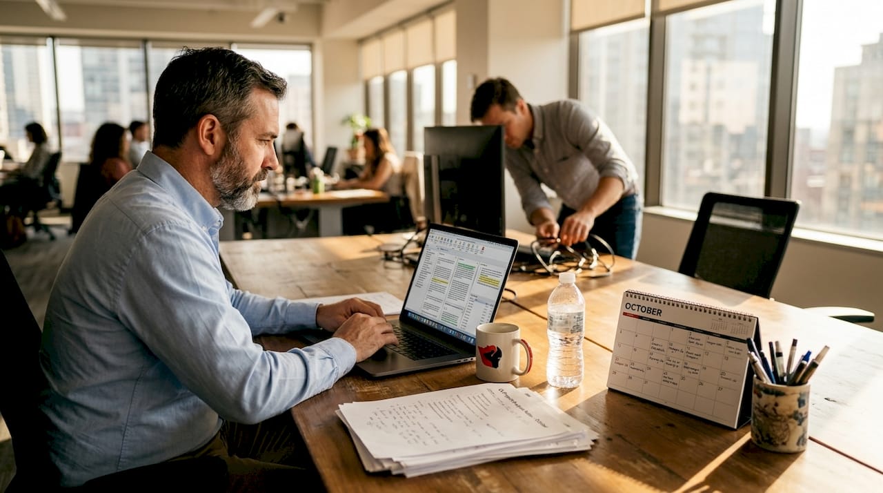 Analyst using qualitative research software at desk