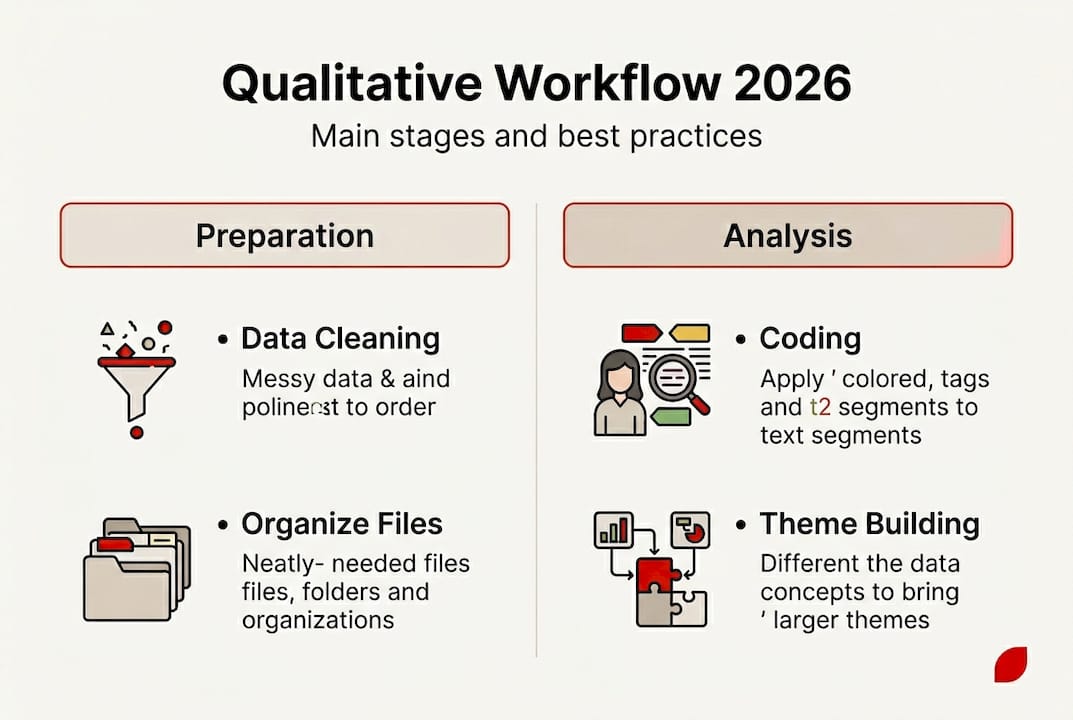 Infographic shows qualitative workflow stages and tasks
