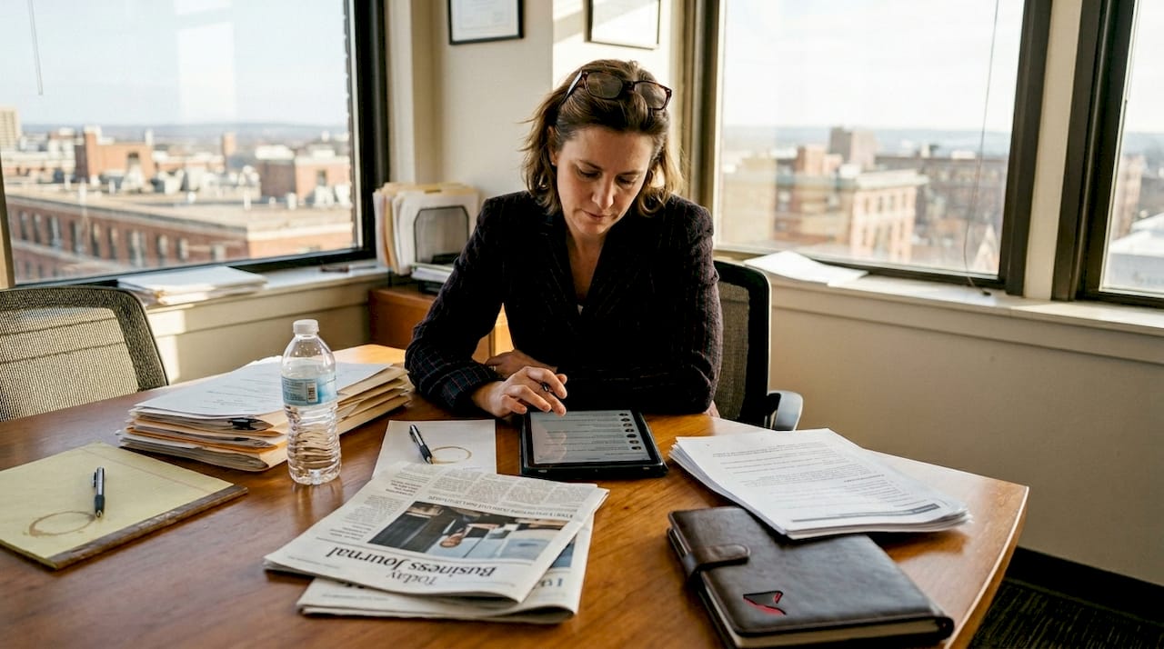 Professional reviews research panel data in corner office