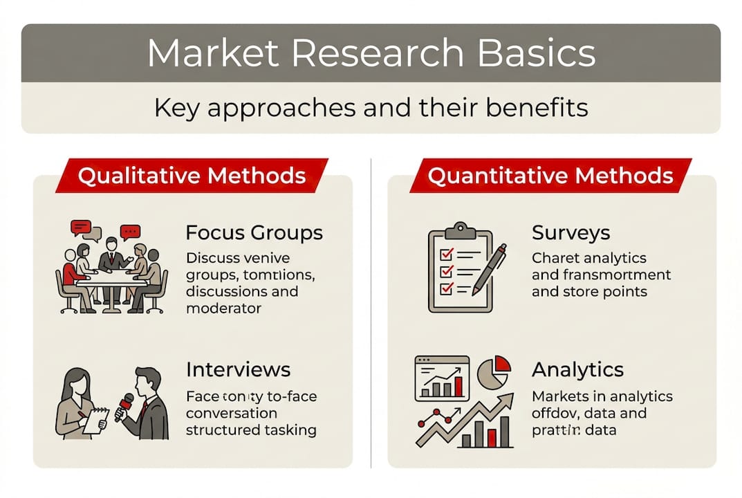 Infographic titled Market Research Basics with main methods