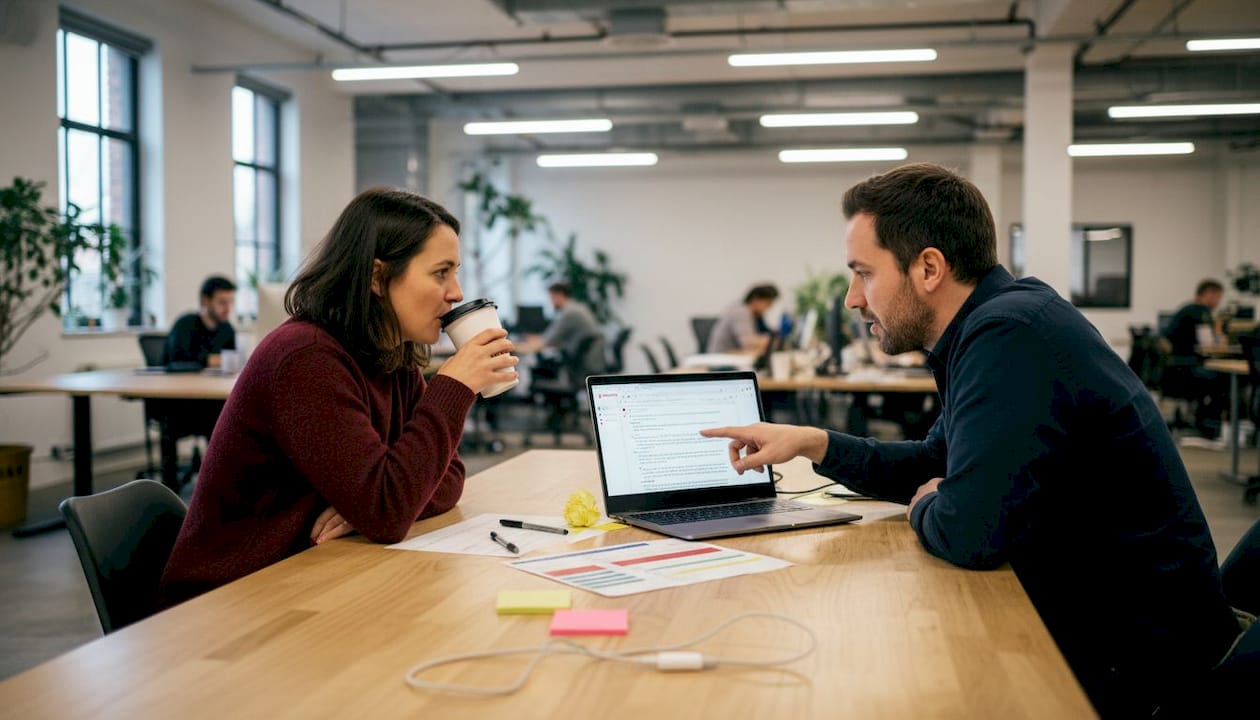 Recruitment coordinators reviewing participant list at table