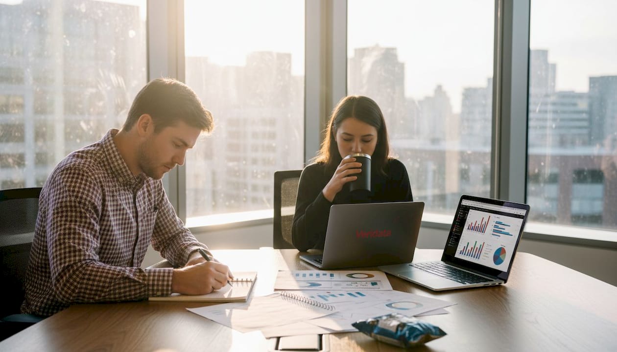 Team working on A/B test in office