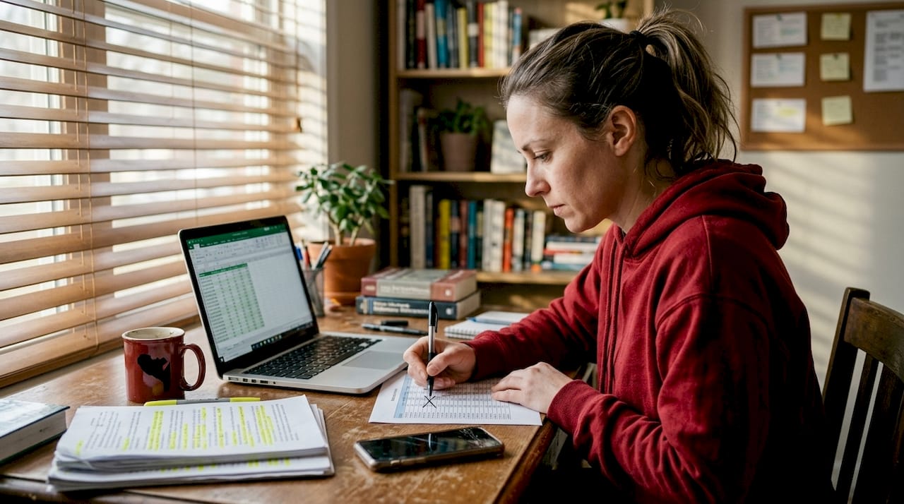Analyst checking spreadsheet for data cleaning