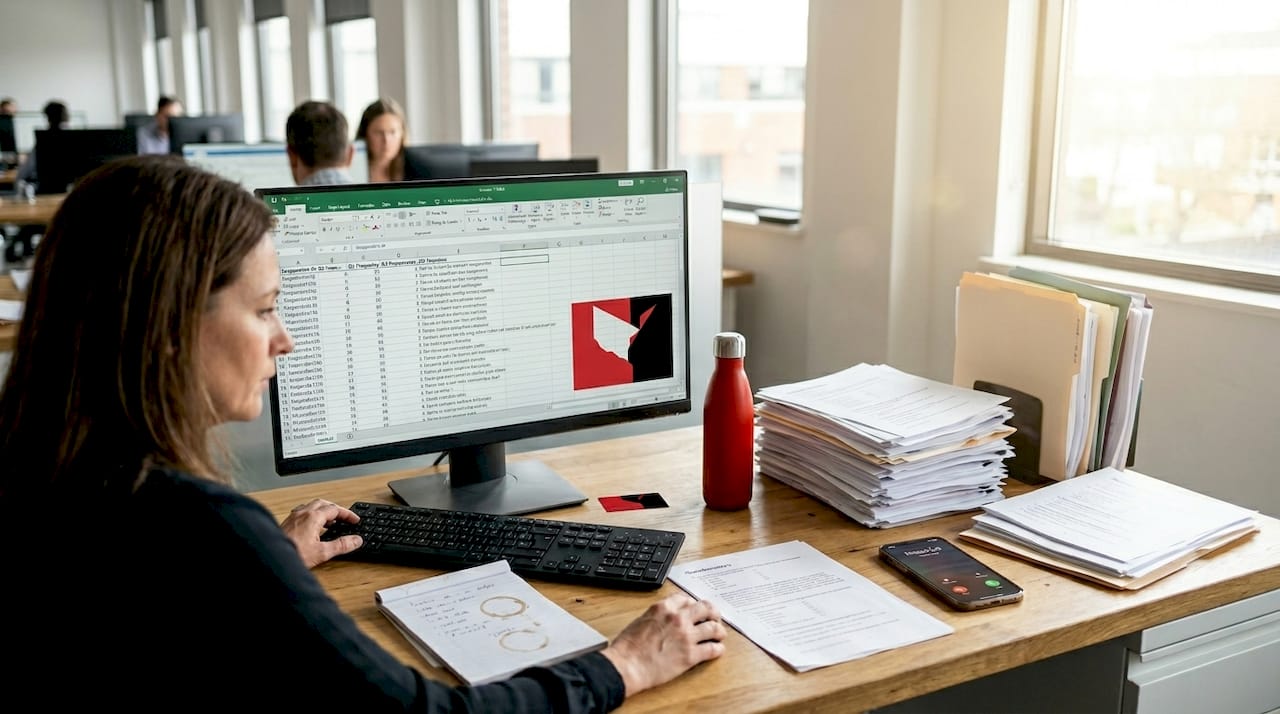 Market researcher reviewing survey data workspace