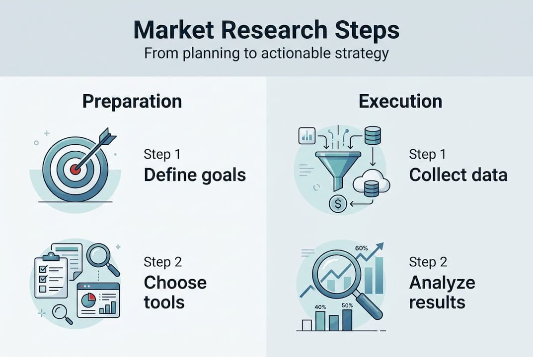 Infographic visualizing steps of market research