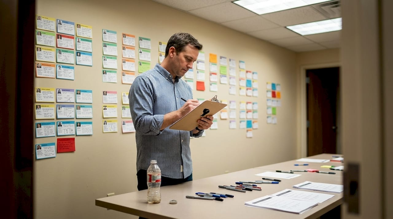 Analyst working with research personas board