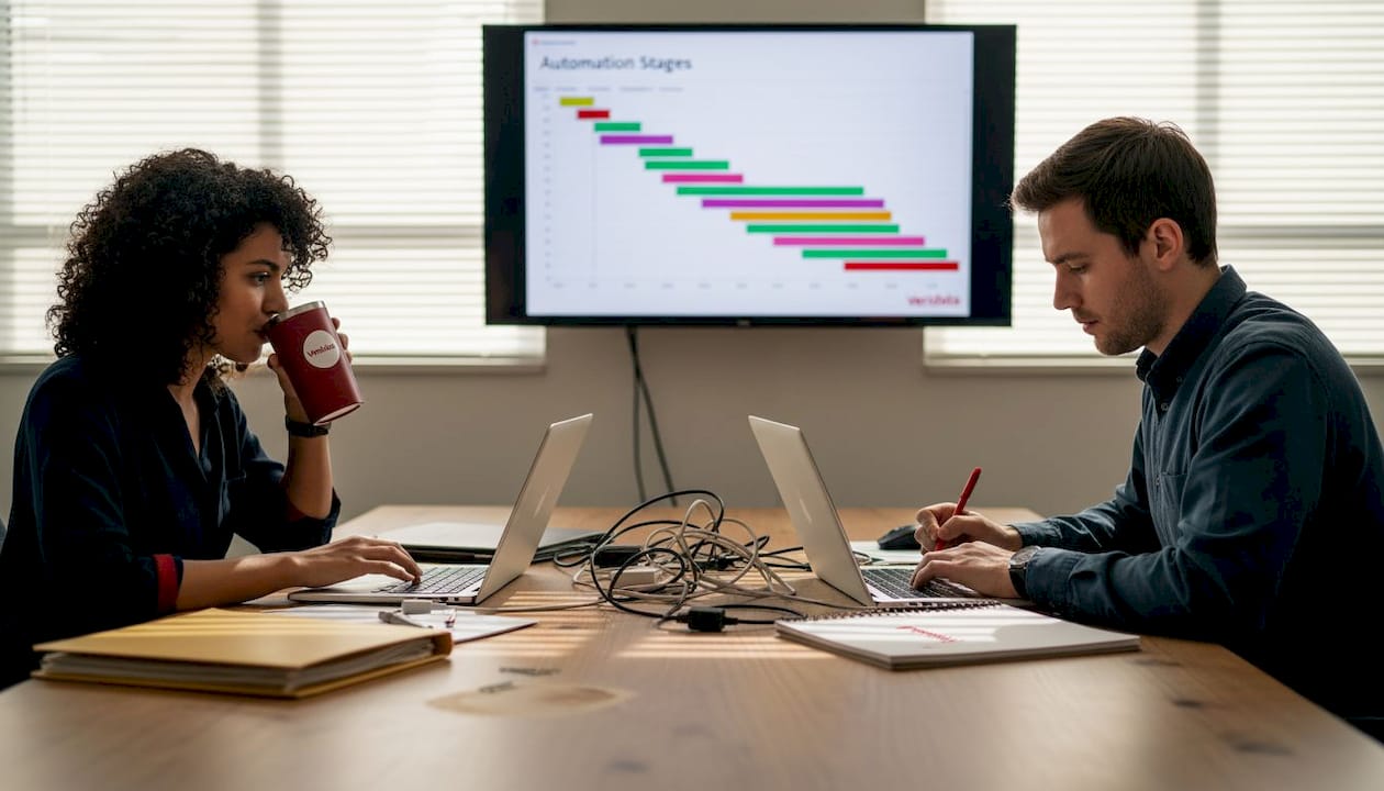 Colleagues using automation in data analysis