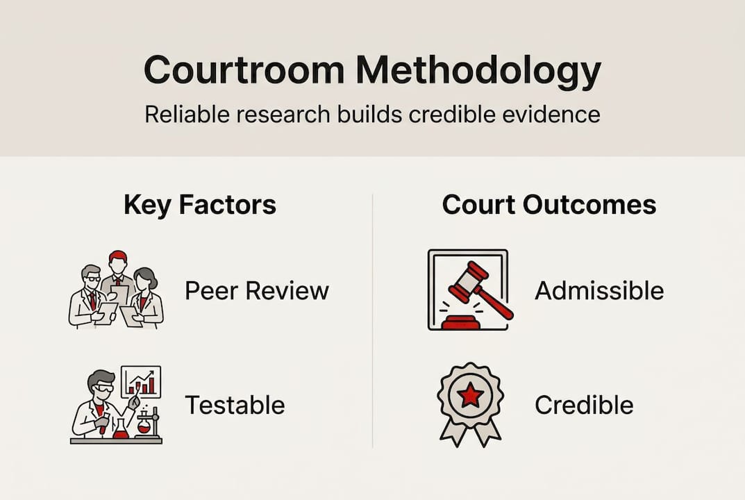 Infographic showing research reliability in court