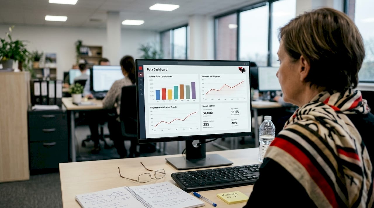 Director reviewing program data dashboard