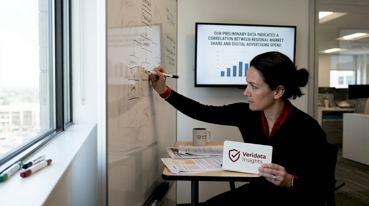 Consultant mapping hypothesis framework on whiteboard