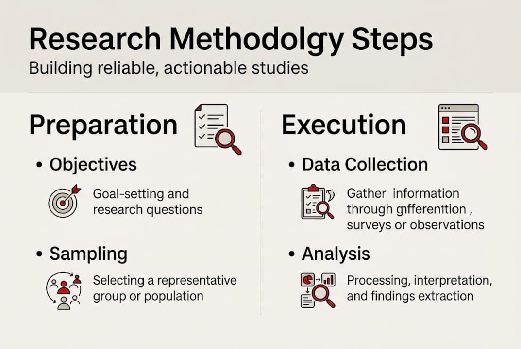 Infographic outlining research methodology steps