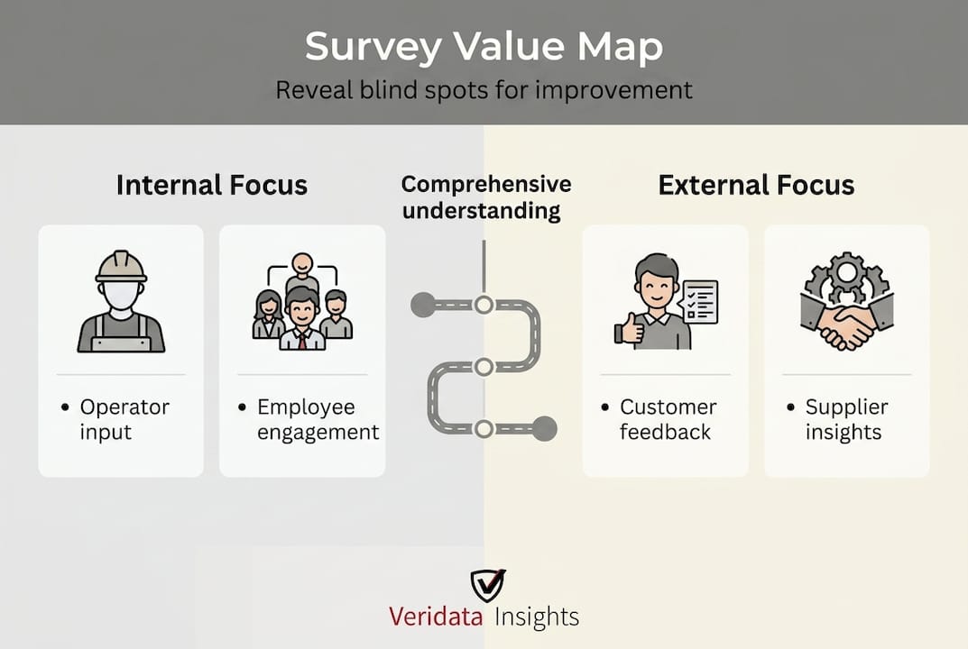 Infographic highlighting survey value in manufacturing