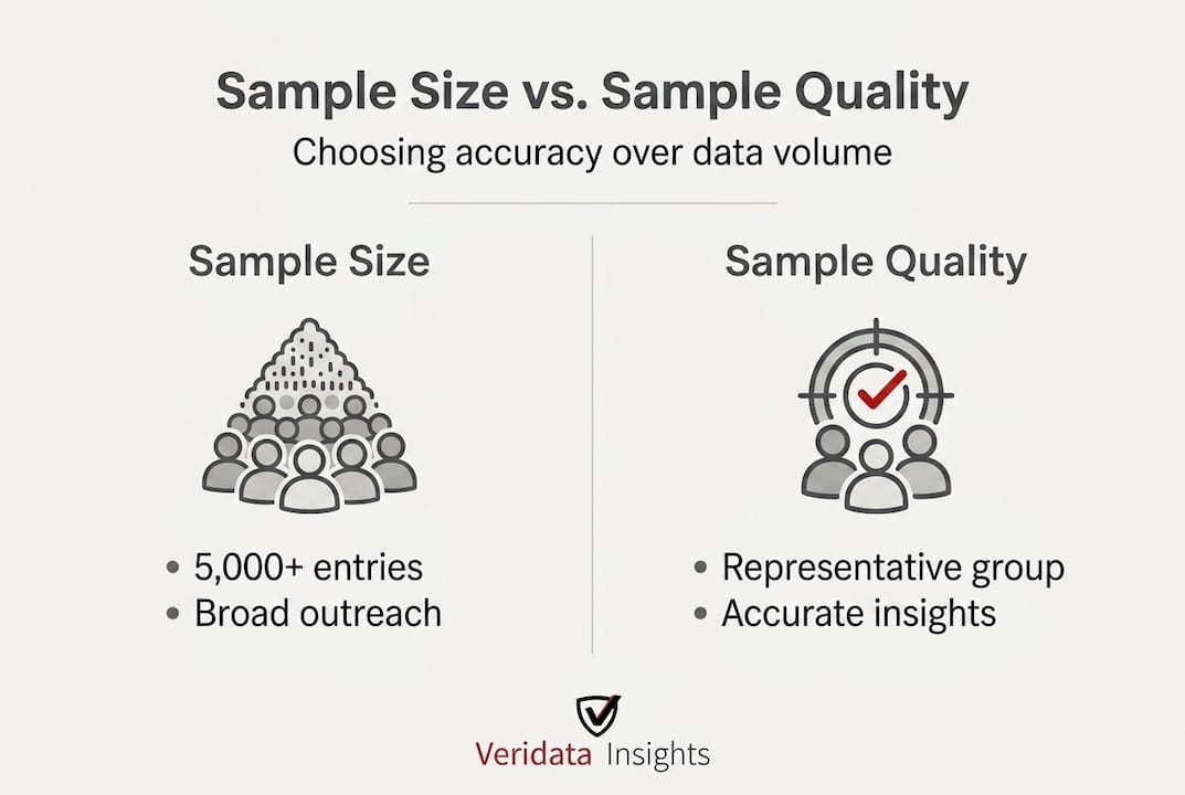 Infographic comparing sample size and quality in research