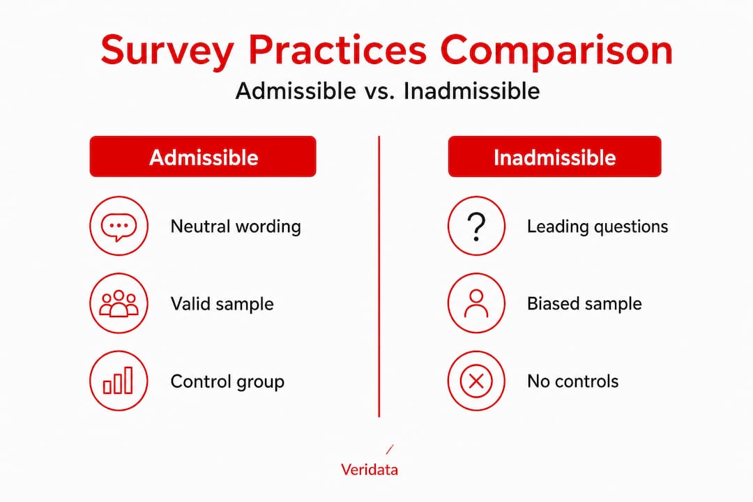 Infographic comparing admissible versus inadmissible survey practices