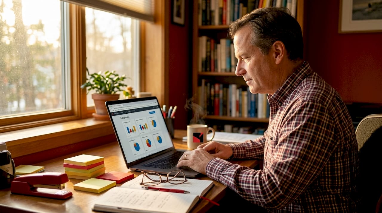 Man choosing polling charts at desk