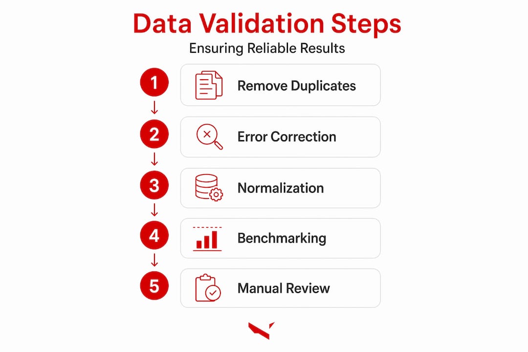 Infographic listing data validation steps for finance