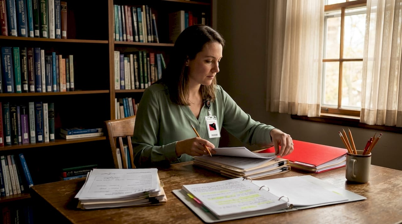 Clinical trial manager organizing close-out files