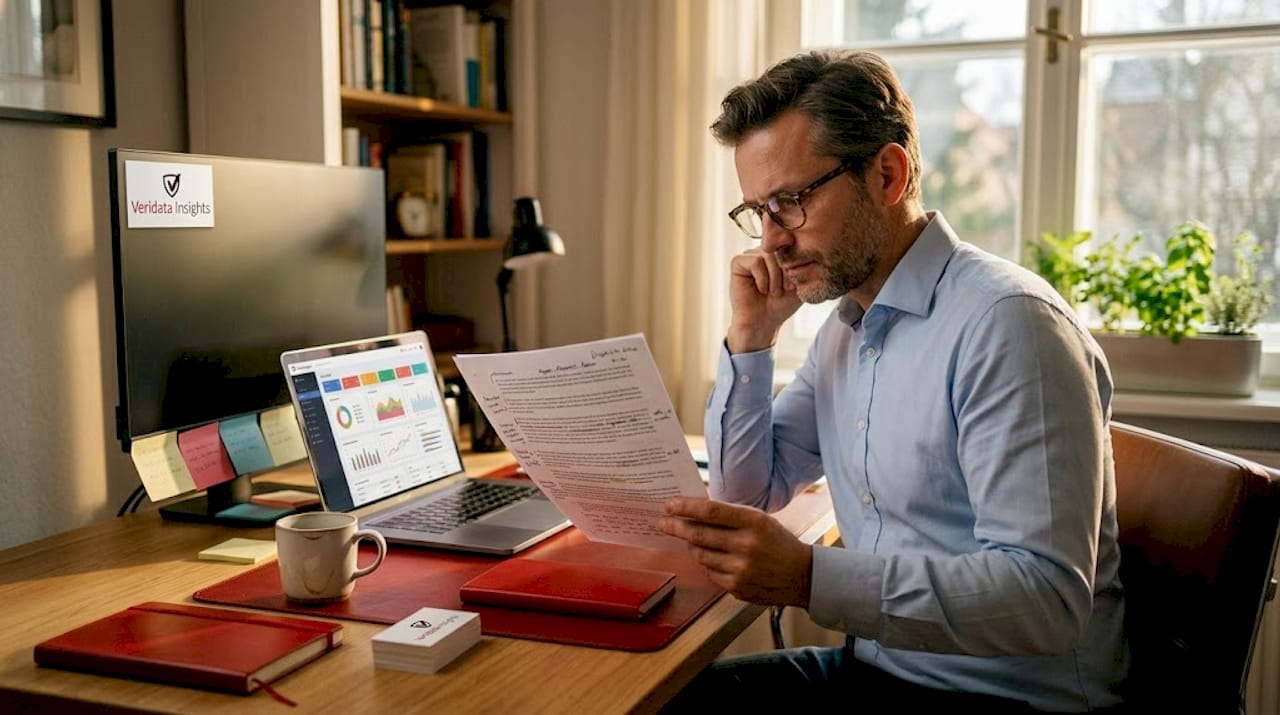 Manager studying annotated consumer research report