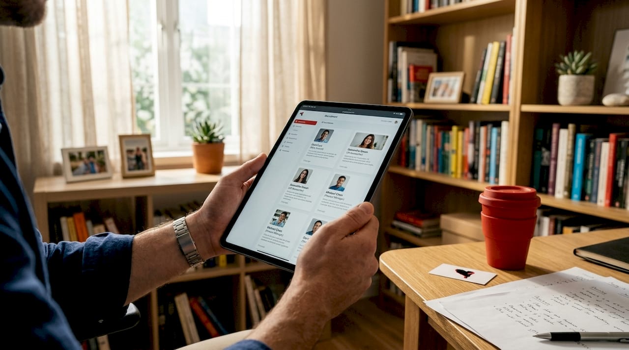 Researcher using tablet for digital recruitment