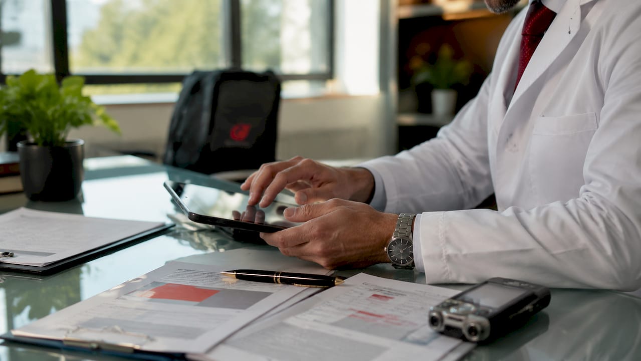 Hands using tablet for electronic clinical data capture