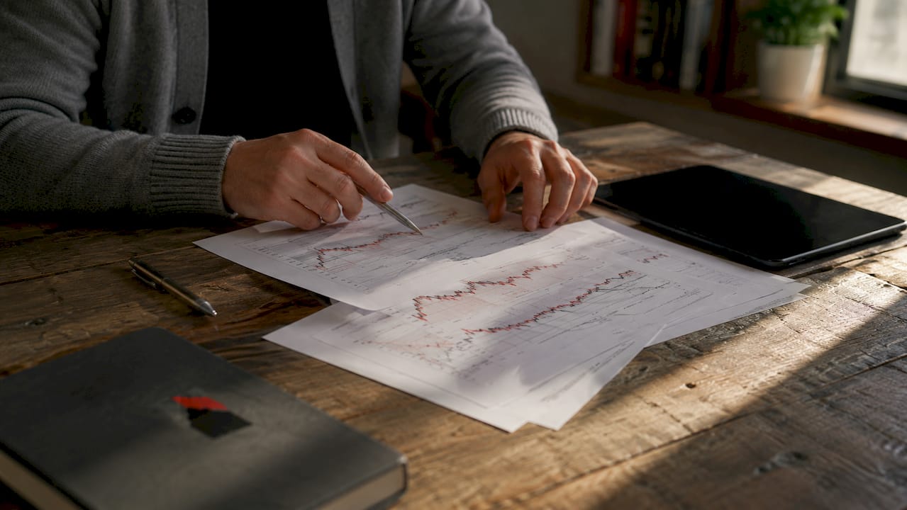 Hands reviewing interrupted time series data sheets