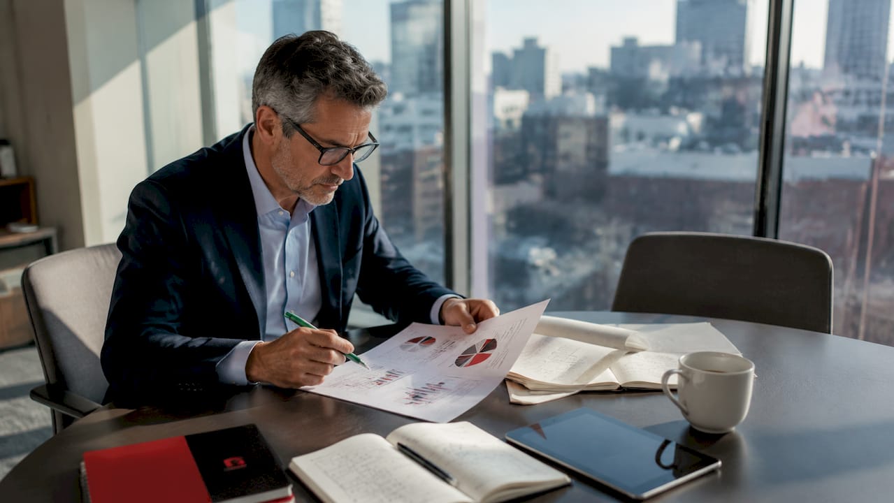 Analyst annotating marketing research case study