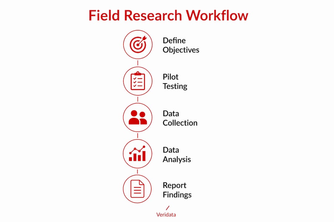 Infographic illustrating step-by-step field research workflow