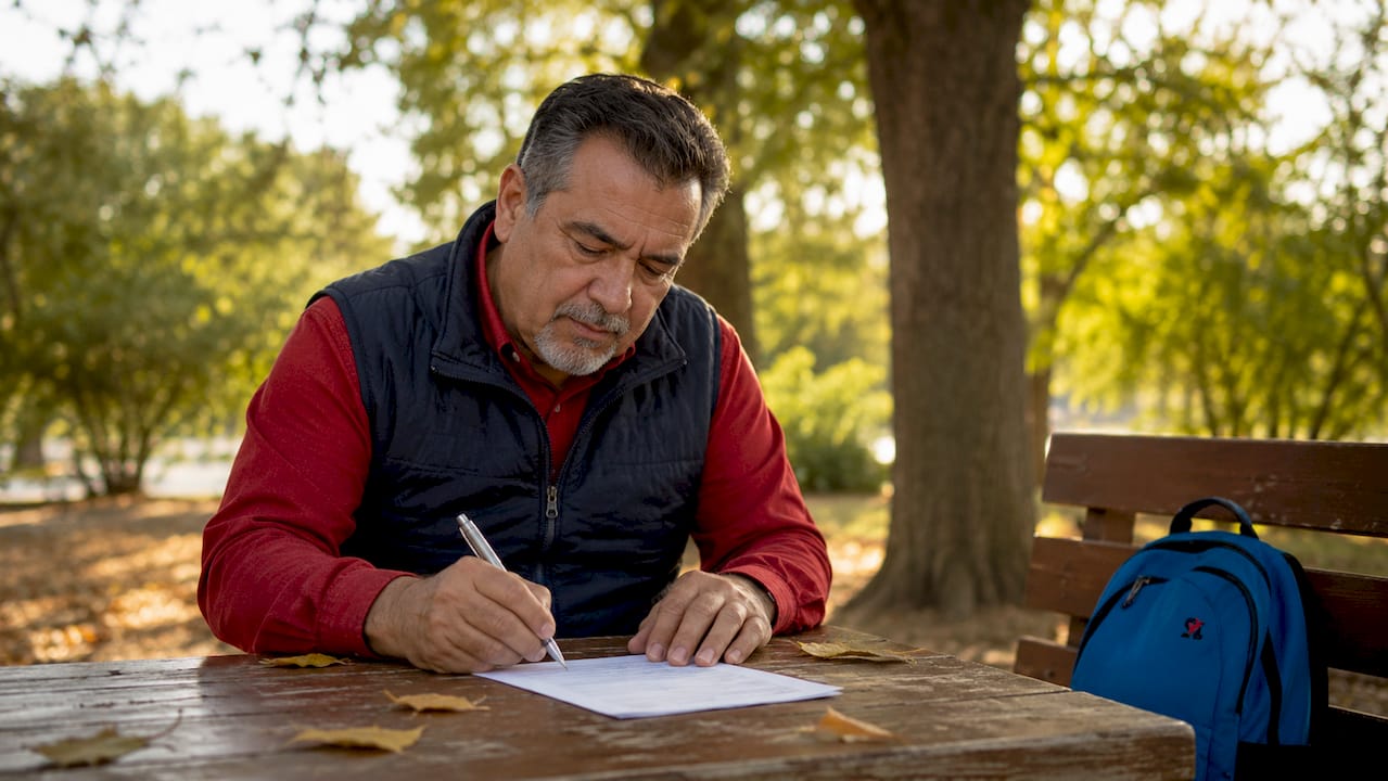 Participant completing paper demographic survey