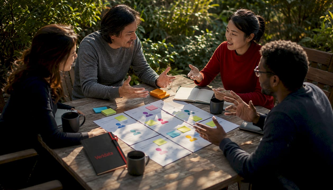 Team collaborating over customer profile types charts