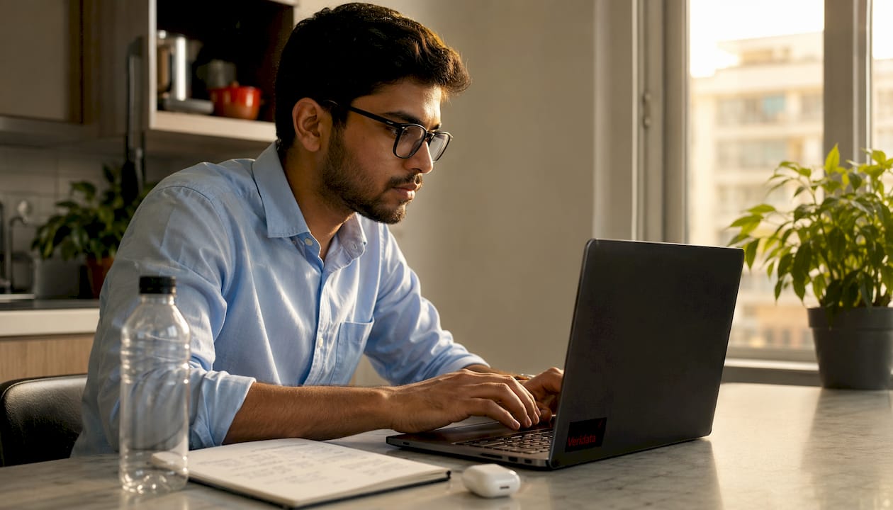 Man analyzing B2B leads at home office