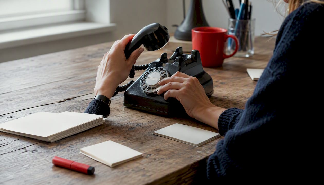 Hands holding telephone handset