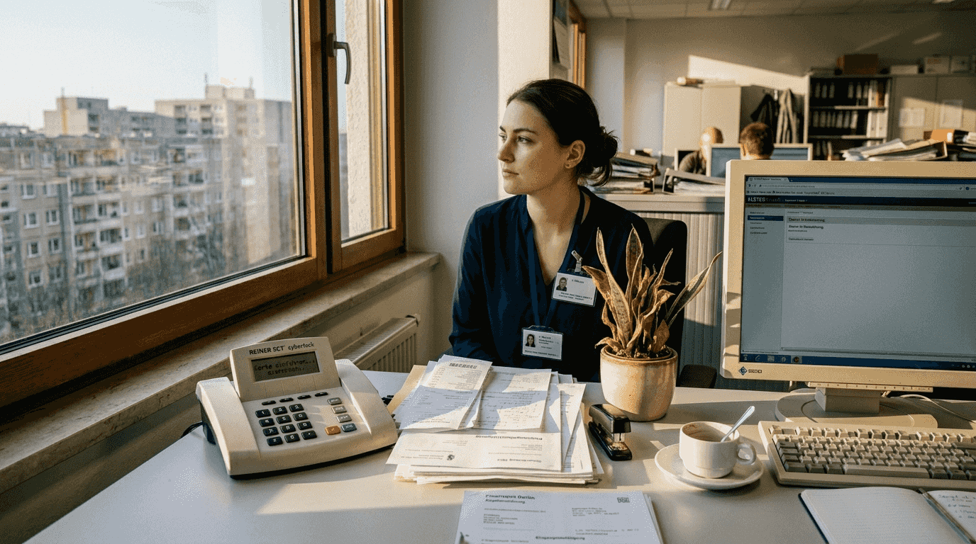 Ein Sachbearbeiter erfasst und verwaltet Steuerunterlagen digital am Computer.