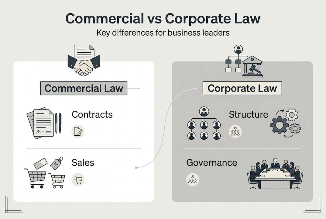 Infographic comparing commercial and corporate law