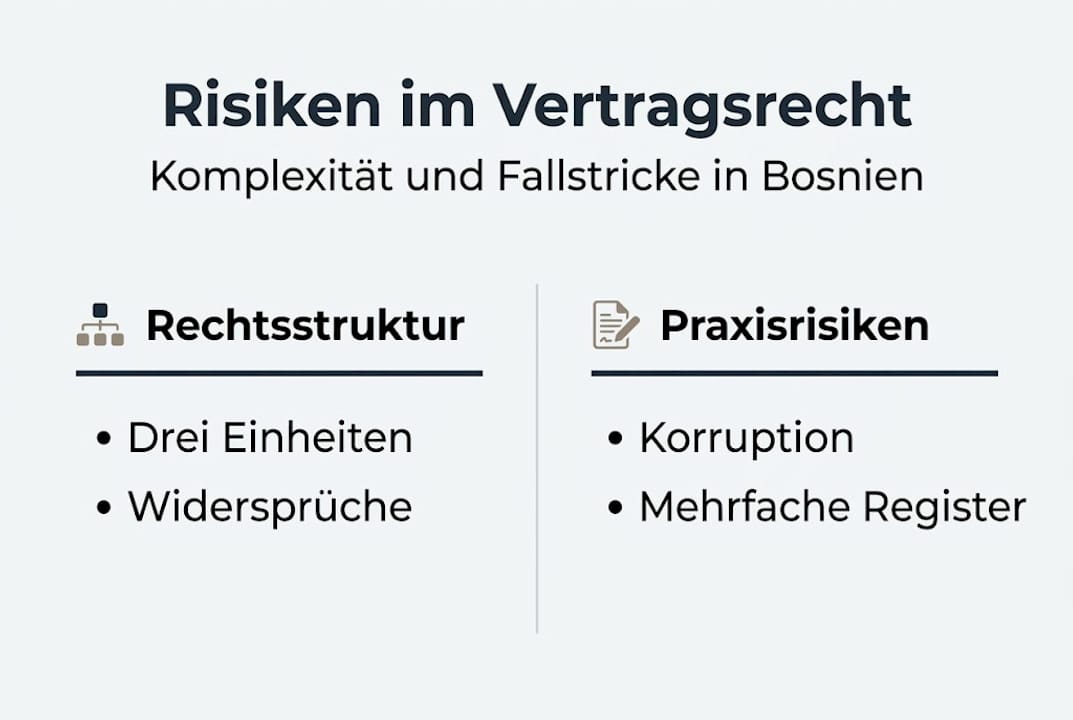 Infografik: Risikofaktoren und Aufbau des Vertragsrechts in Bosnien