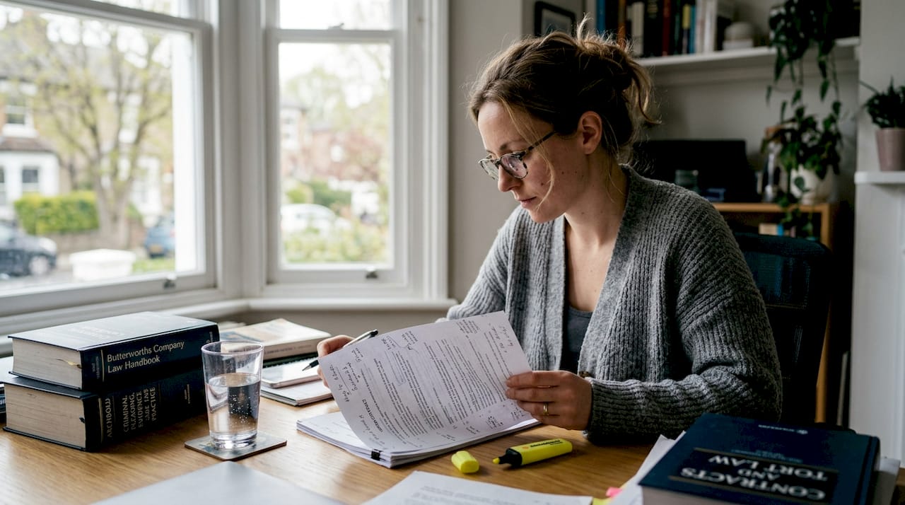 Lawyer reading annotated cross-border contract