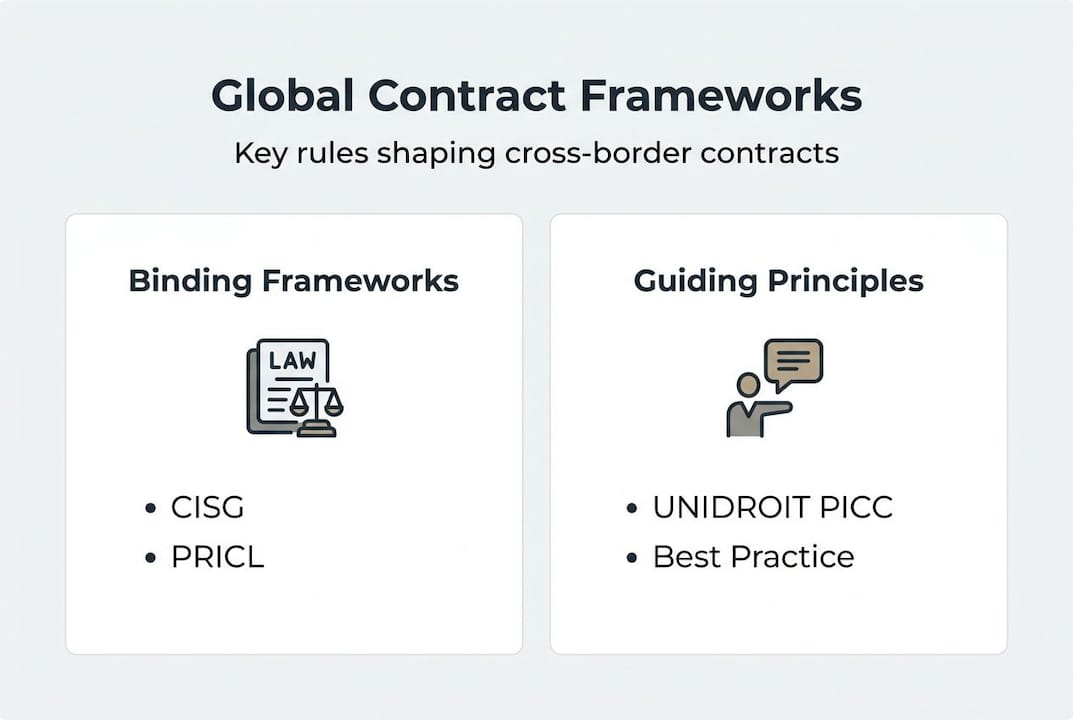 Infographic outlining global contract law frameworks