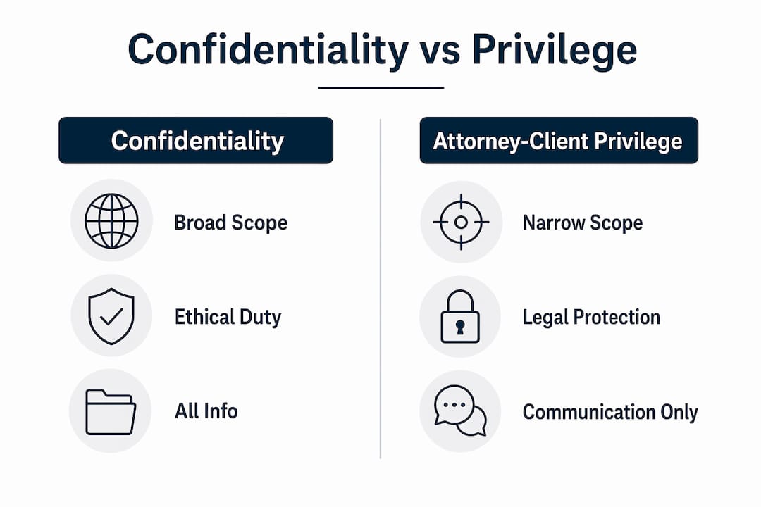 Infographic comparing confidentiality and attorney-client privilege