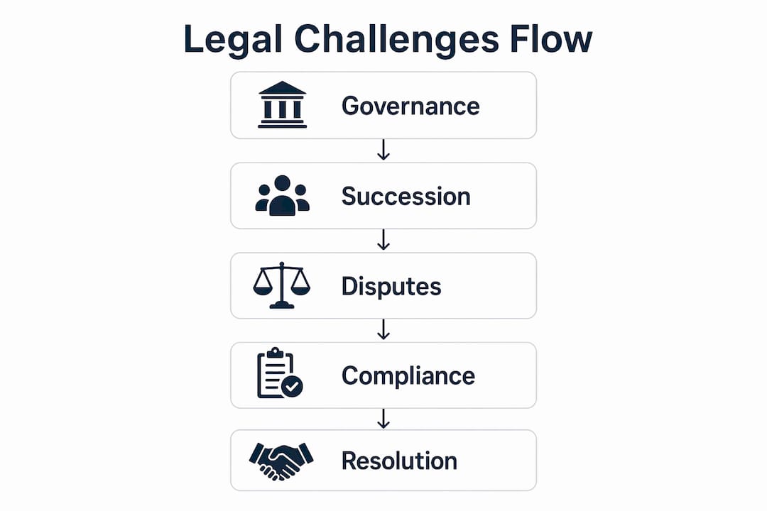 Infographic illustrating family business legal challenges process