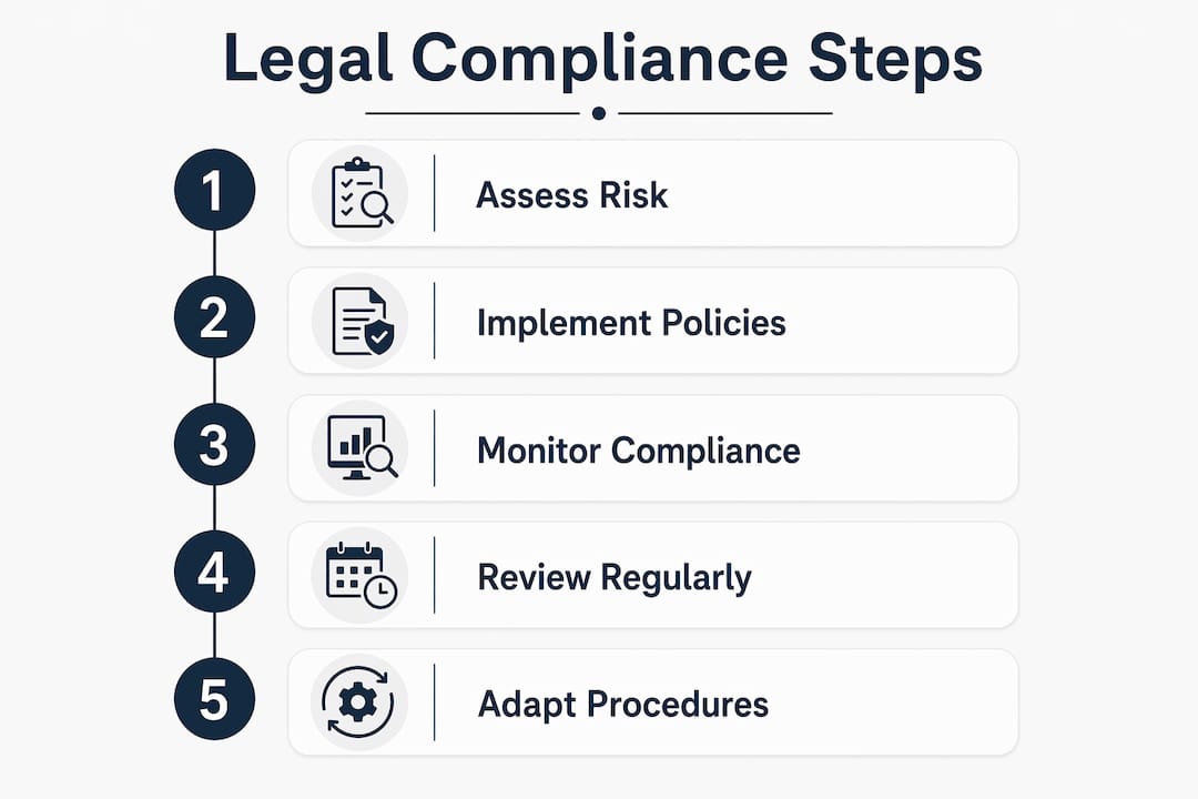 Infographic depicting legal compliance steps in technology firms