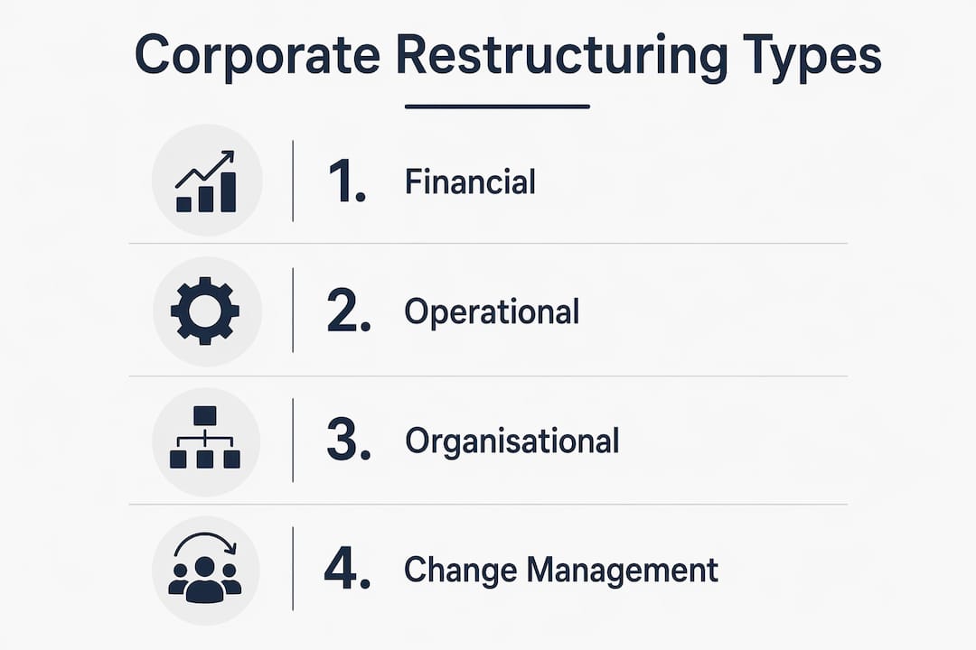 Infographic outlining main types of corporate restructuring